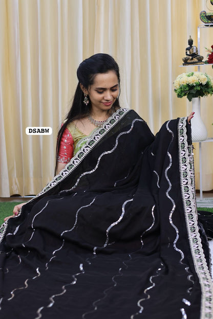 Designer georgette saree full chumkey work and stitched blouse 🥳