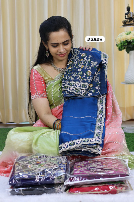 Designer georgette saree full chumkey work and stitched blouse 😍🥳