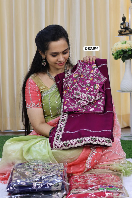 Designer georgette saree full chumkey work and stitched blouse🥳