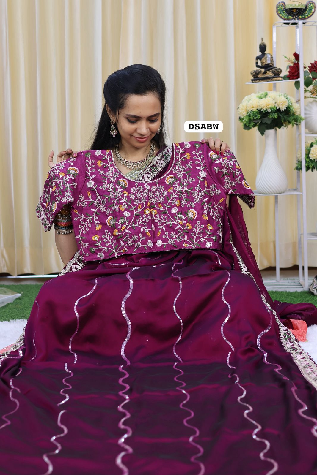 Designer georgette saree full chumkey work and stitched blouse🥳