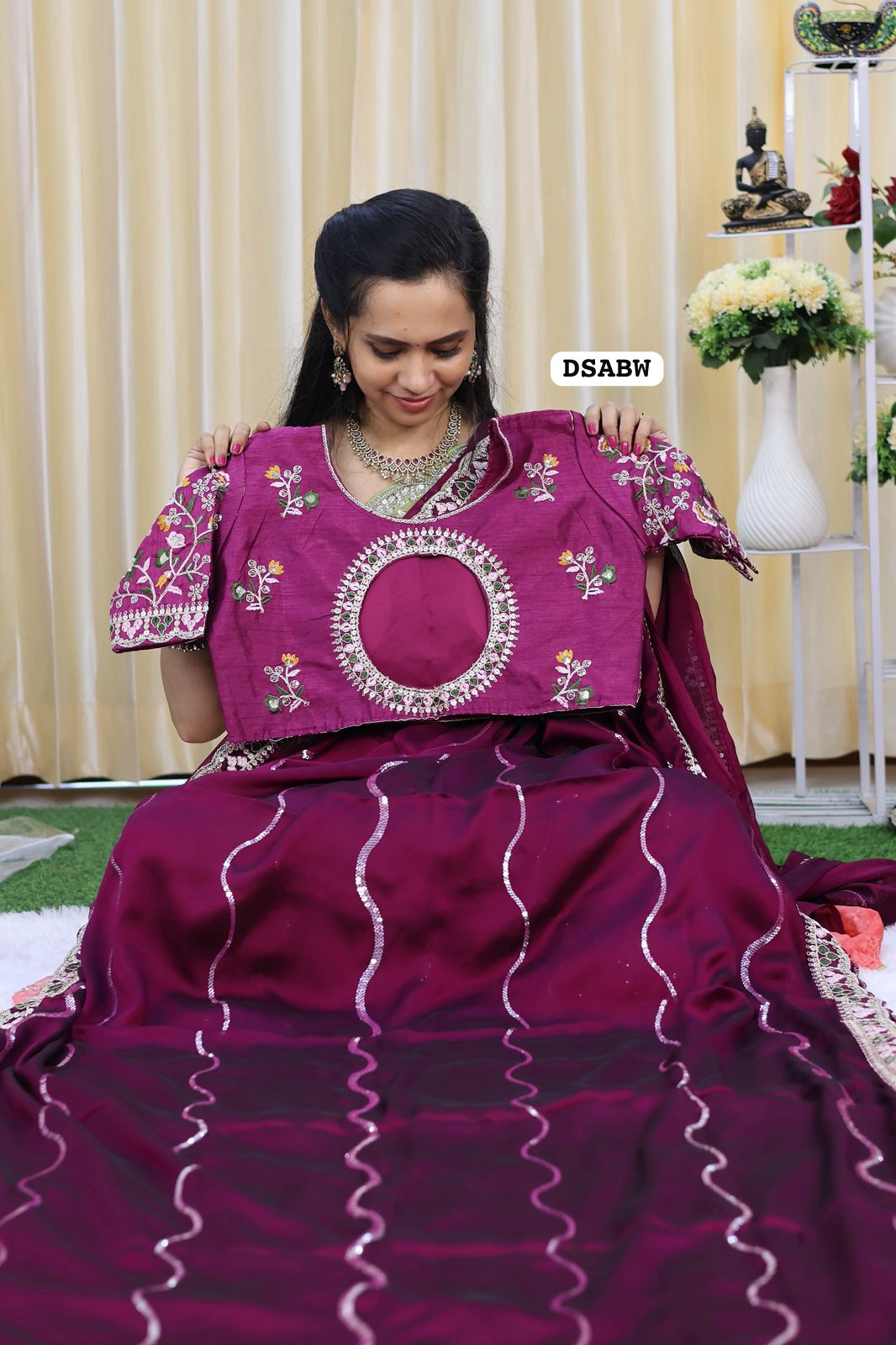 Designer georgette saree full chumkey work and stitched blouse🥳