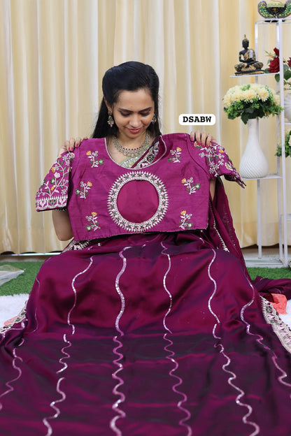 Designer georgette saree full chumkey work and stitched blouse🥳