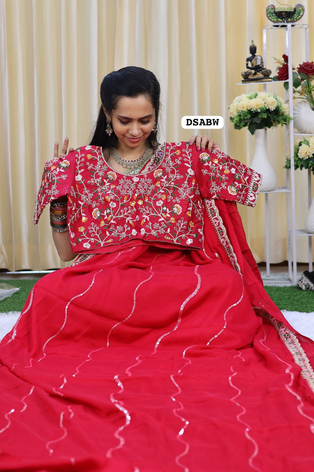 Designer georgette saree full chumkey work and stitched blouse 😍🥳