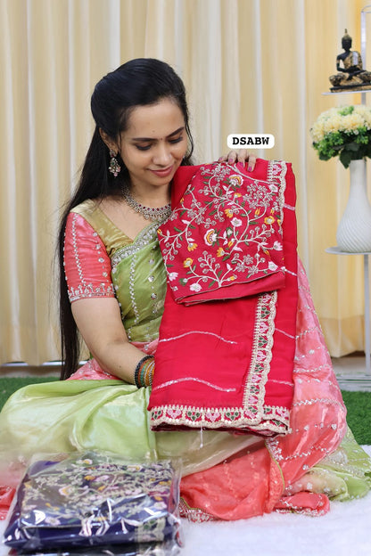 Designer georgette saree full chumkey work and stitched blouse 😍🥳