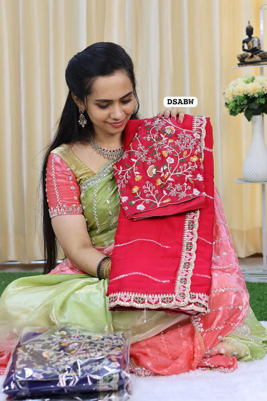 Designer georgette saree full chumkey work and stitched blouse 😍🥳