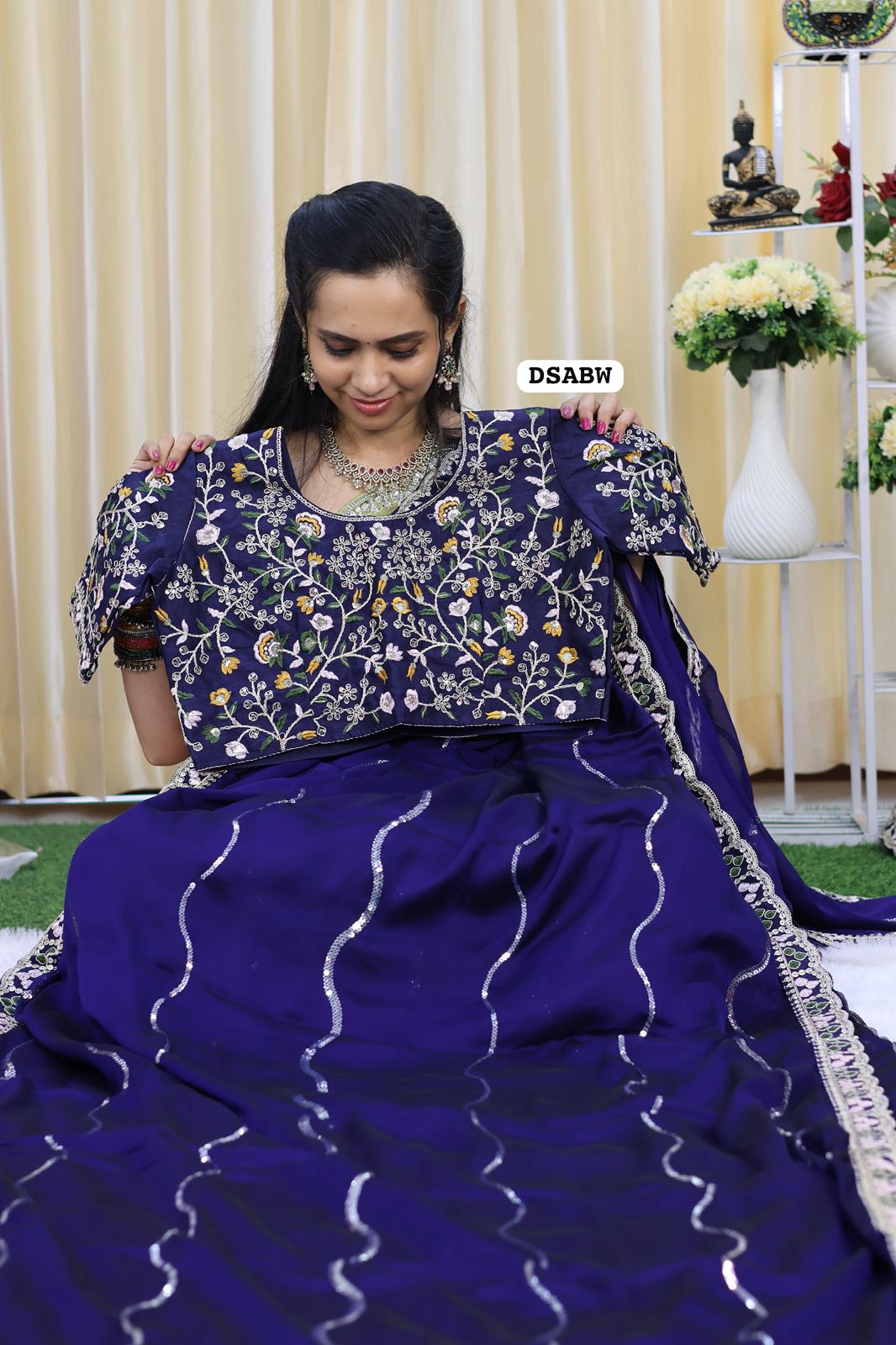 Designer georgette saree full chumkey work and stitched blouse 🥳