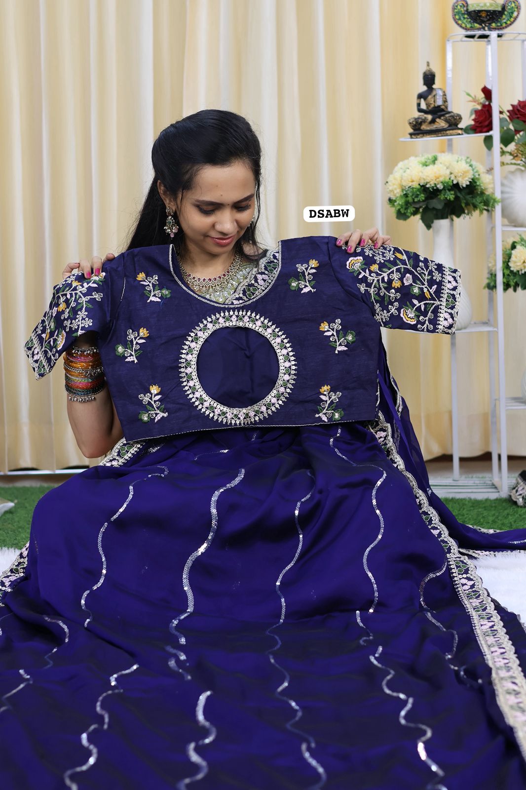 Designer georgette saree full chumkey work and stitched blouse 🥳