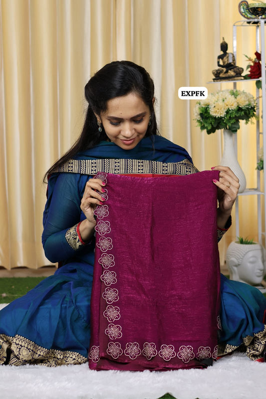 Premium quality soft texture crushed space silk saree😍Ⓜ️offer