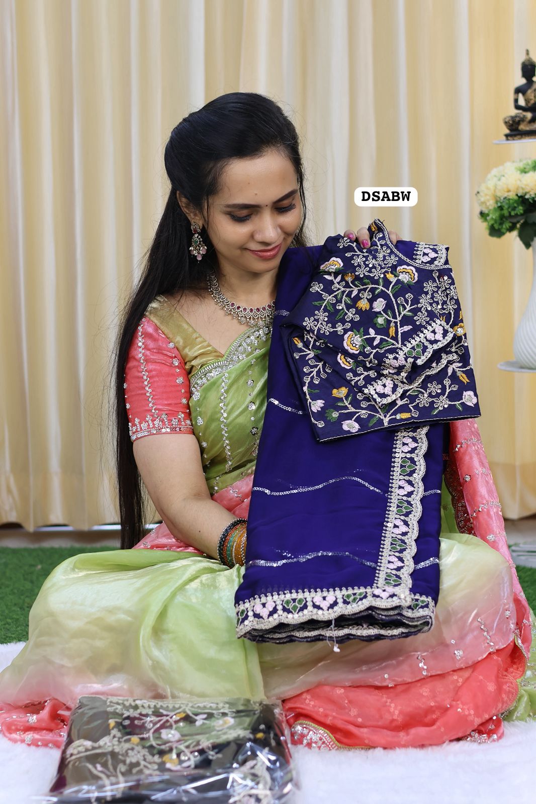 Designer georgette saree full chumkey work and stitched blouse 🥳