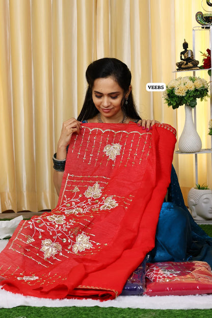 Space silk with heavy work blouse(unstitched )😍🥰😎🏃🏼‍♀️Offer (RED)