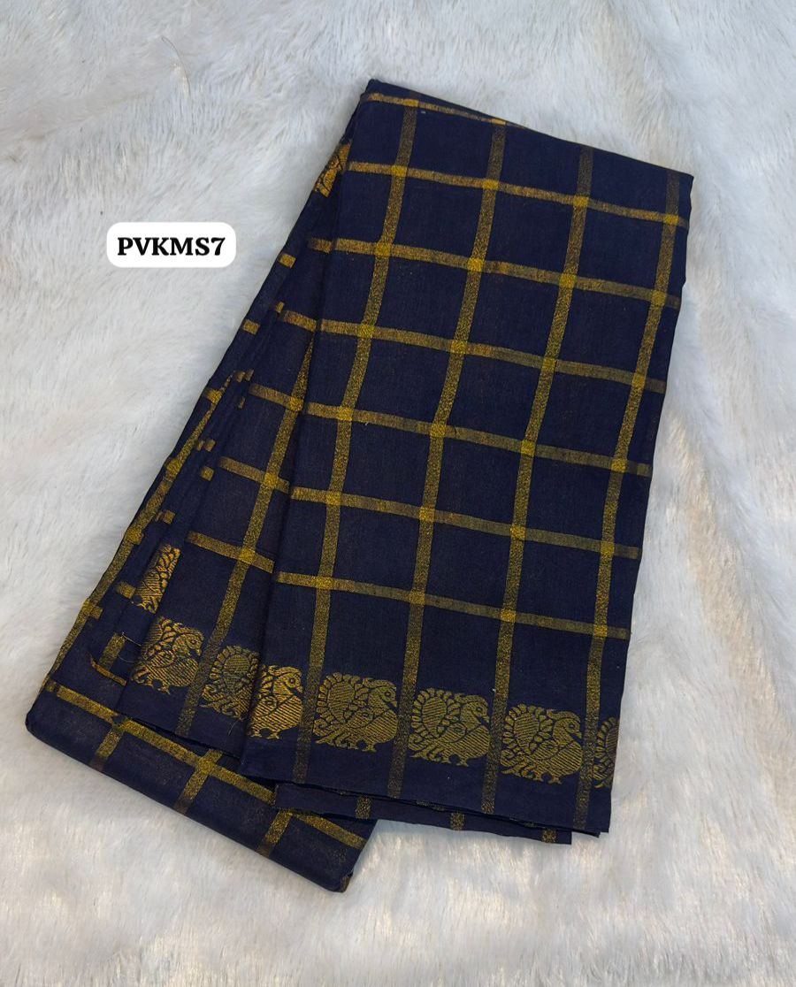 Sungudi cotton 120 count zari checks  🥰😎📚.(Dark navy blue)