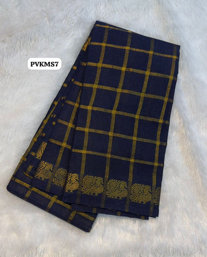 Sungudi cotton 120 count zari checks  🥰😎📚.(Dark navy blue)