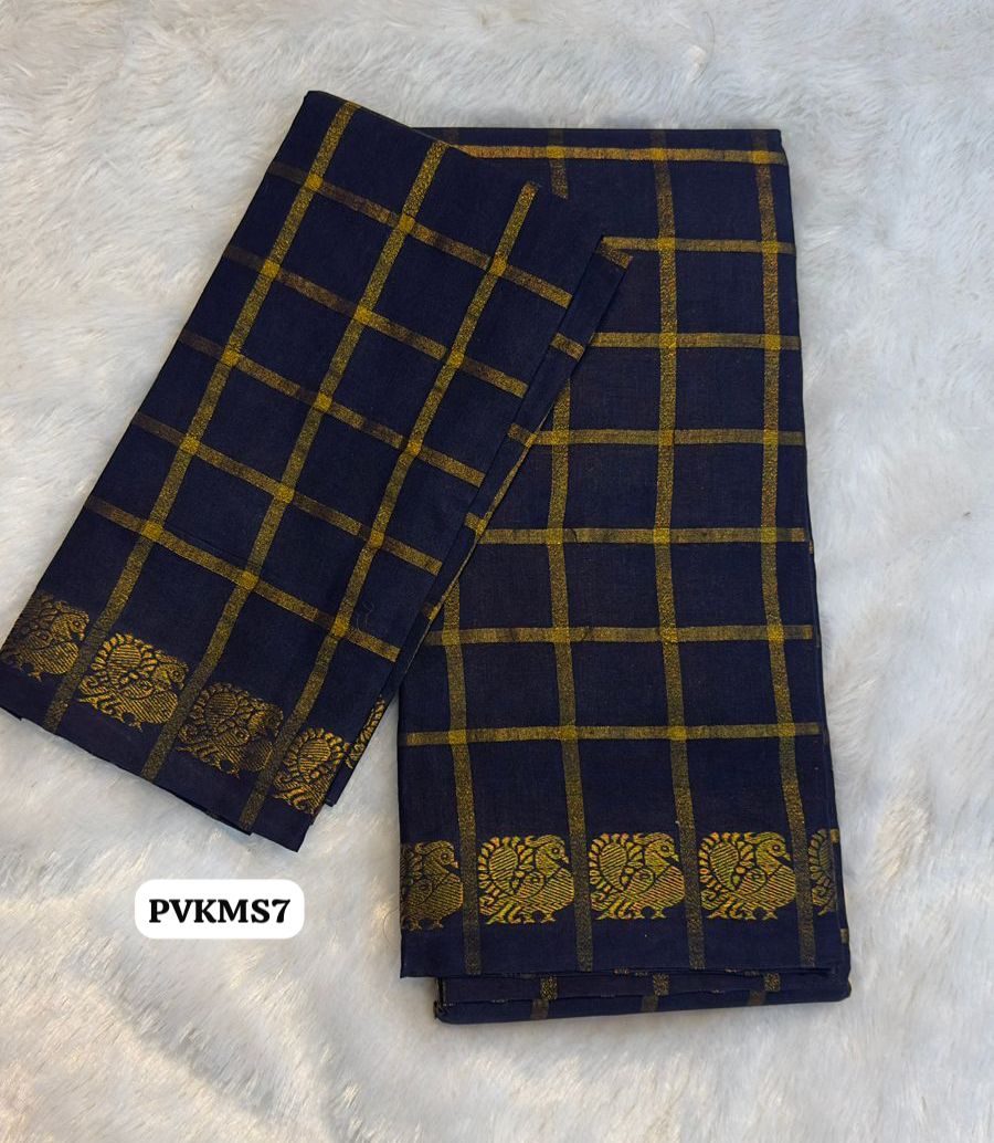 Sungudi cotton 120 count zari checks  🥰😎📚.(Dark navy blue)