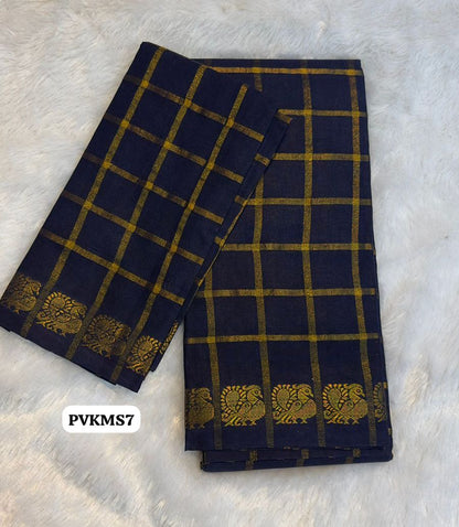 Sungudi cotton 120 count zari checks  🥰😎📚.(Dark navy blue)