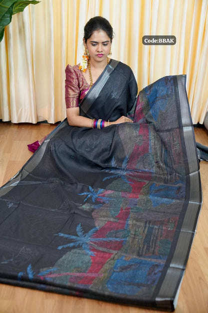 Linen sarees with digital prints 🥰😎