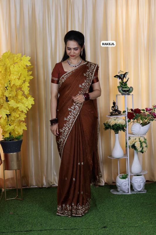 Space silk model with heavy sequins and embroidery work 
Coffee  brown color offer😍