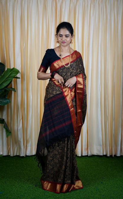 Black cotton saree PPrebook ❌