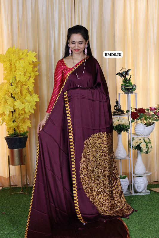 Premium modal satin .silk saree with .heavy latkan 🥳