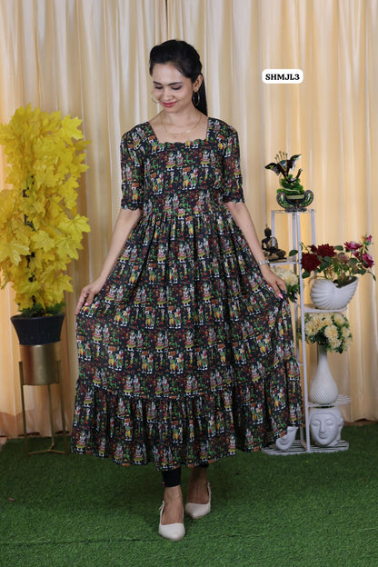 Georgette with.digital print .crepe lining long gown 🥳
