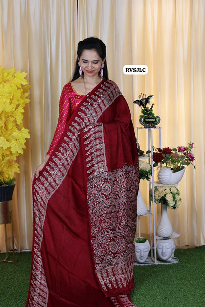 Pure modal silk .with Ajrak Print 🥳