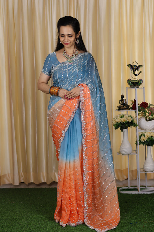 Heavy premium space silk sarees with katdana beads work🥳.