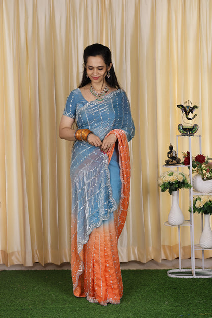 Heavy premium space silk sarees with katdana beads work🥳.