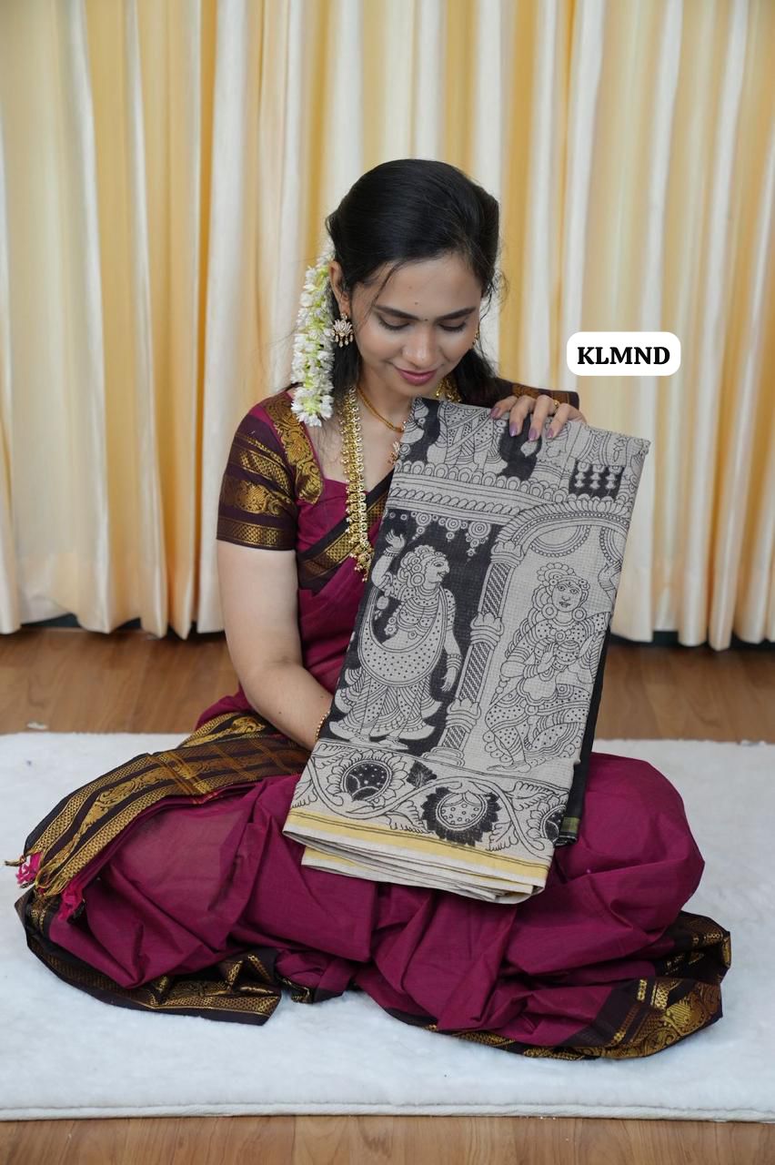 Soft Kota cotton Kalamkari print saree. Natural dyes used without any artificial color😍🥰😎📚