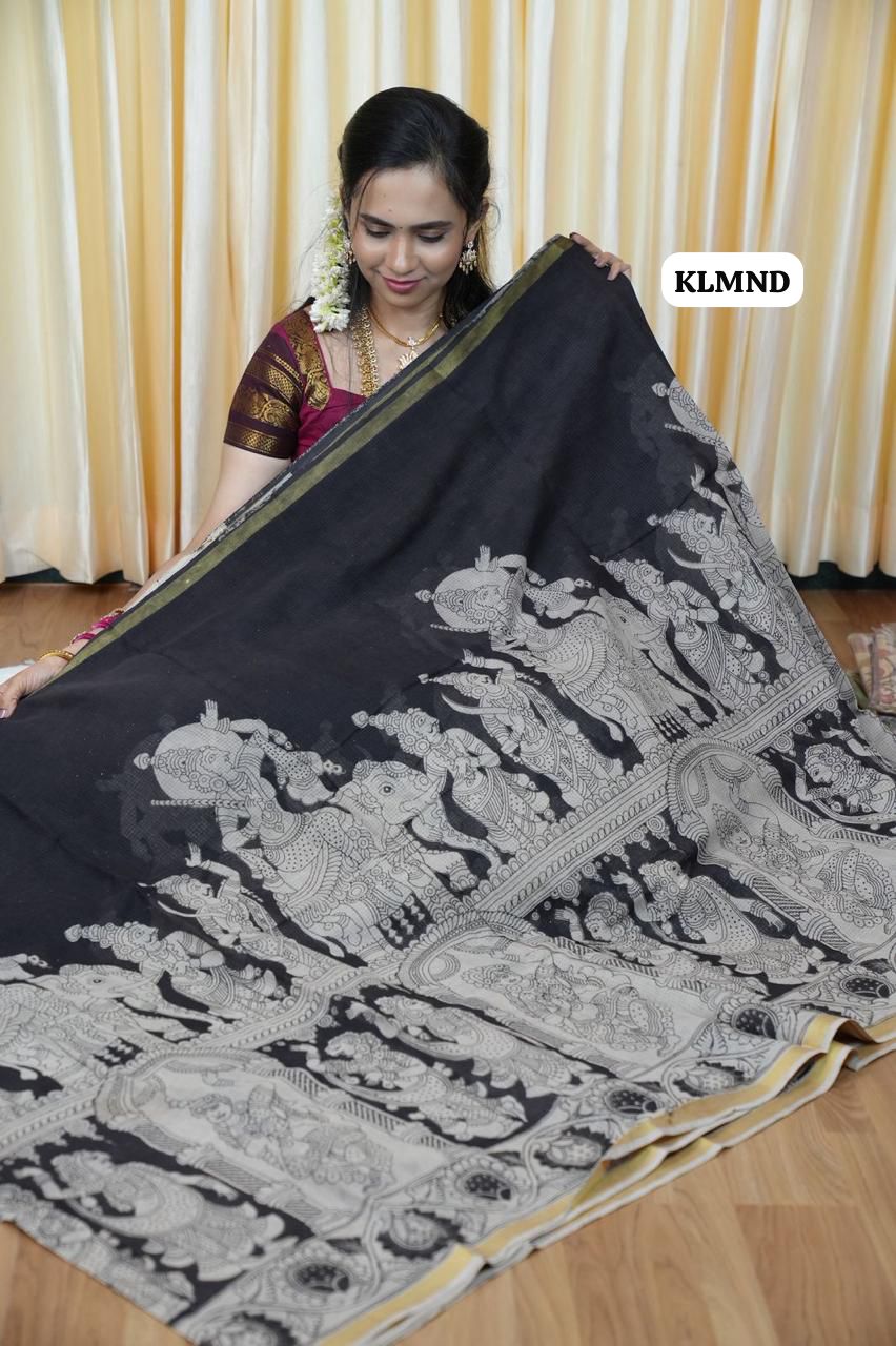 Soft Kota cotton Kalamkari print saree. Natural dyes used without any artificial color😍🥰😎📚