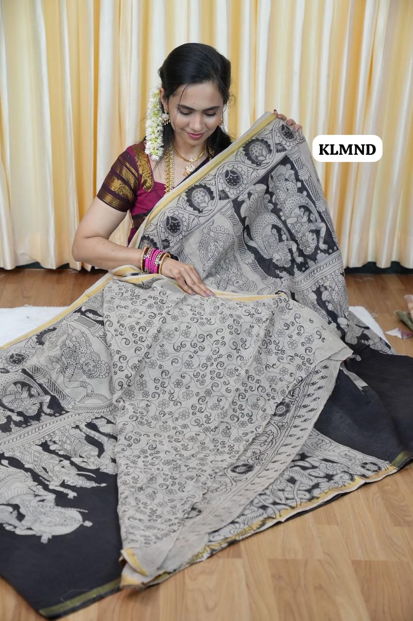 Soft Kota cotton Kalamkari print saree. Natural dyes used without any artificial color😍🥰😎📚