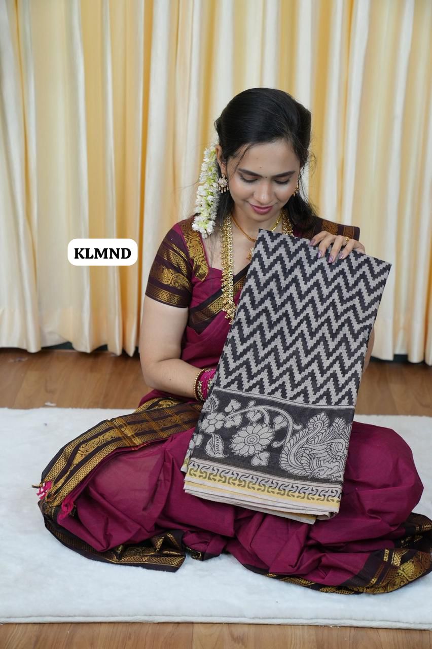 Soft Kota cotton Kalamkari print saree. Natural dyes used without any artificial color😍🥰😎📚