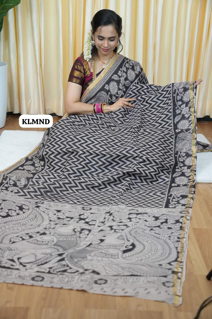 Soft Kota cotton Kalamkari print saree. Natural dyes used without any artificial color😍🥰😎📚