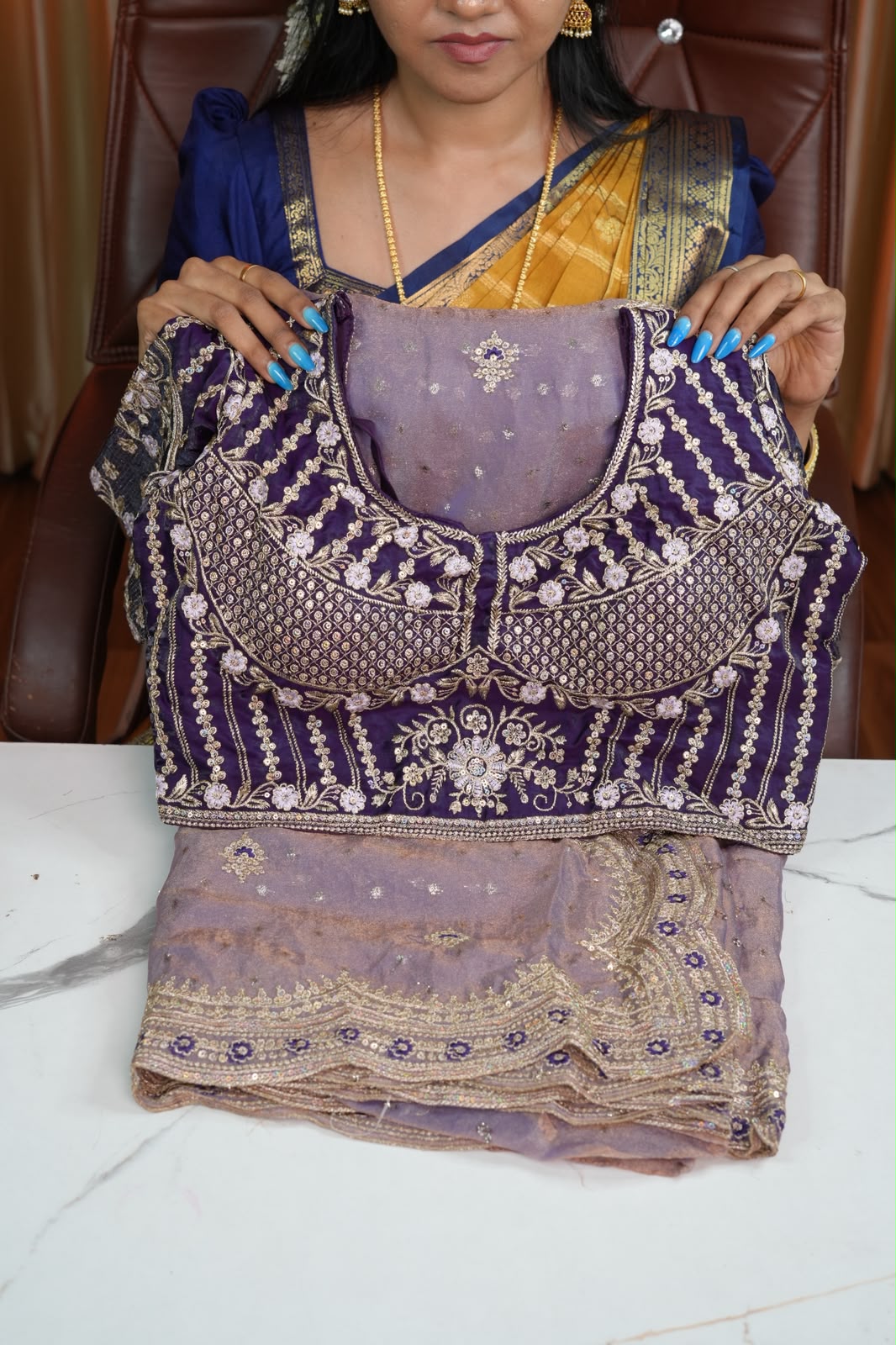 Space silk saree with designer blouse🥰🥳✅