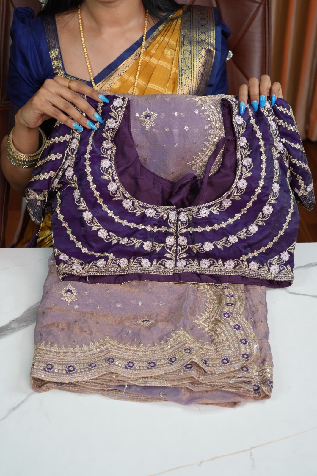 Space silk saree with designer blouse🥰🥳✅