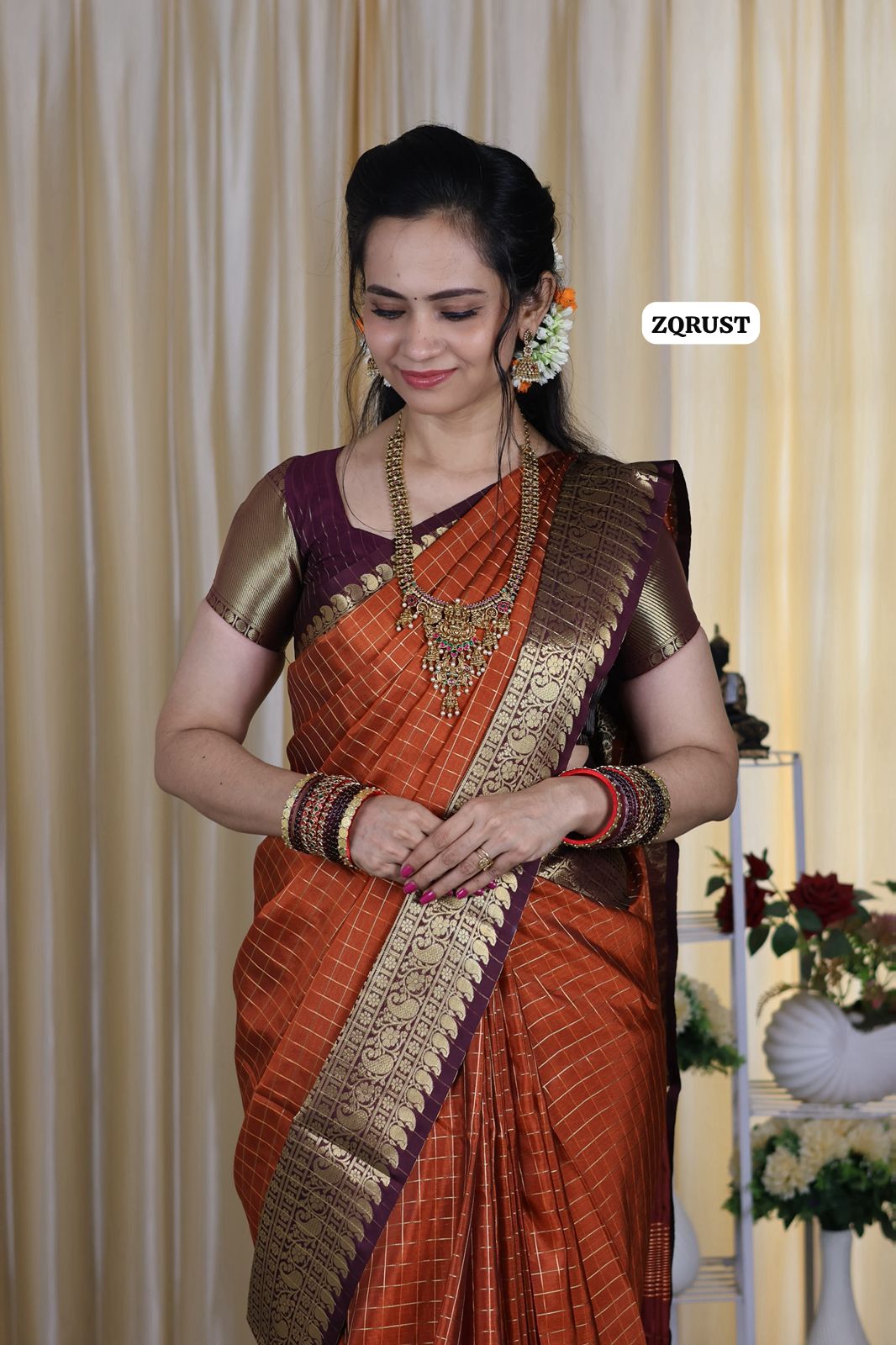 Katan Semi silk cotton saree with checks zari weaving 🥳