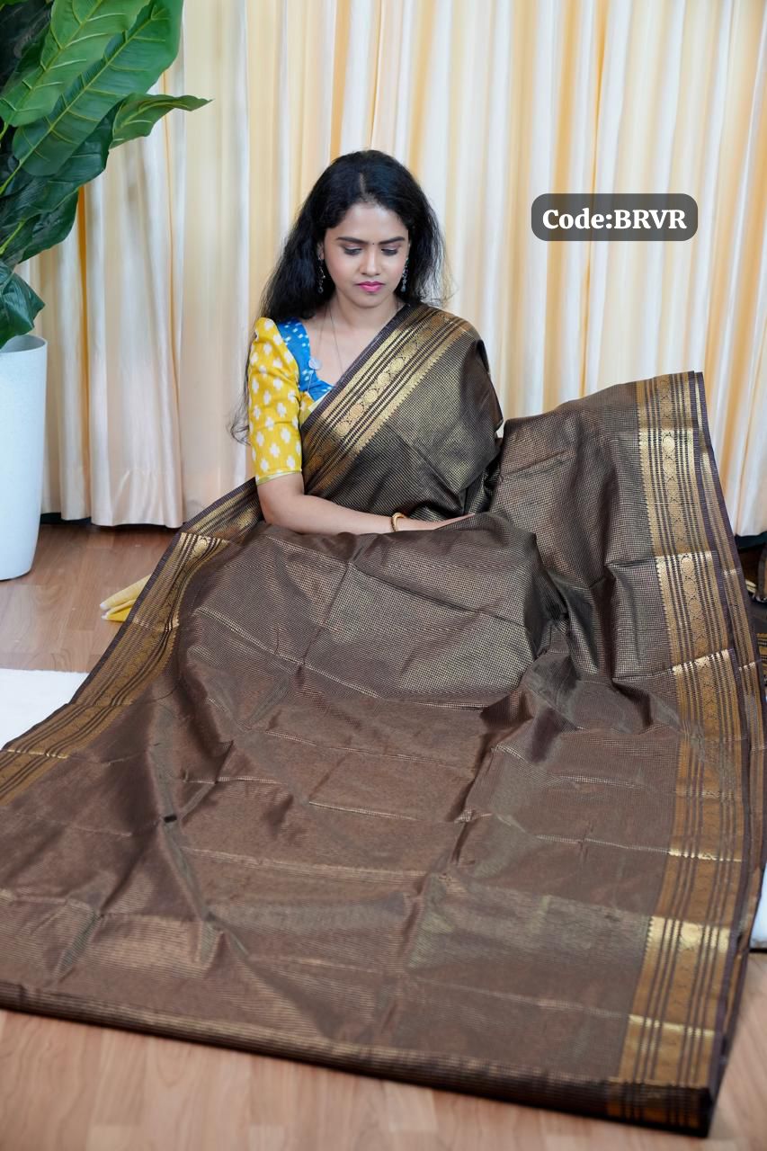 Mysore silk sarees in checked pattern 🥰🥳(black)