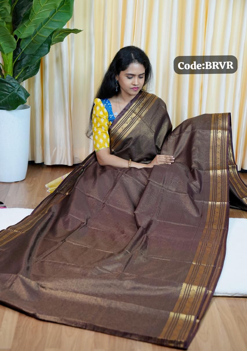 Mysore silk sarees in checked pattern (brown) 🥳