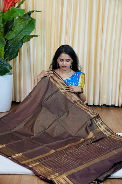 Mysore silk sarees in checked pattern (brown) 🥳