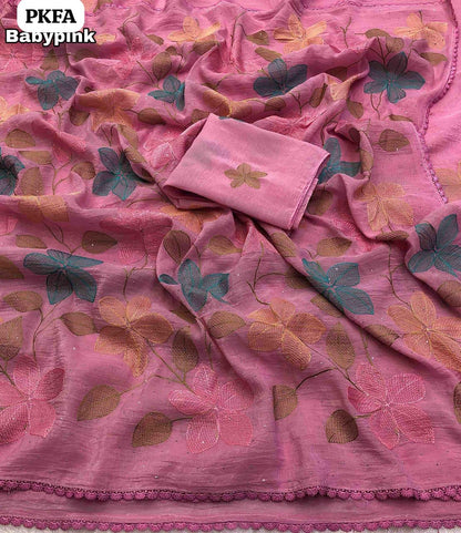 Crunchy crush embroidery thread work saree 🥳