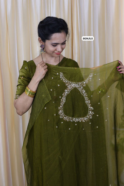 Space silk with aari work hand work blouse 🥳
