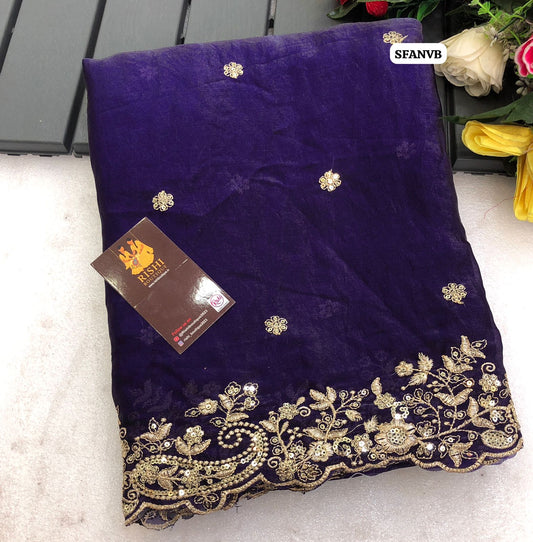 Soft Space silk with mango design embroidery & sequence work with scalloped cutwork border and embroidery work blouse🥳