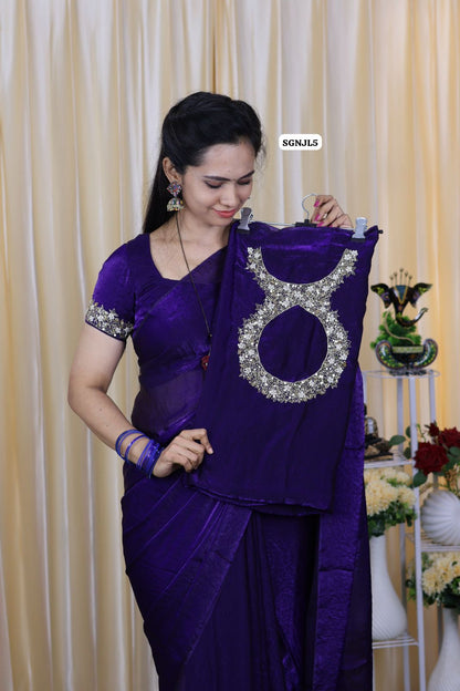 Space silk with Aari work hand work blouse 🥳