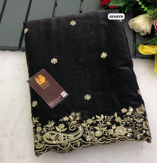 Soft Space silk with mango design embroidery & sequence work with scalloped cutwork border and embroidery work blouse🥳