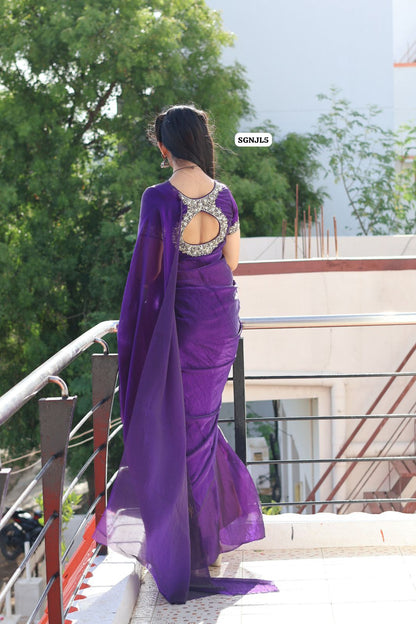 Space silk with Aari work hand work blouse 🥳