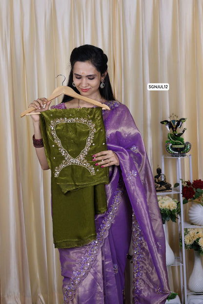 Space silk with aari work hand work blouse 🥳