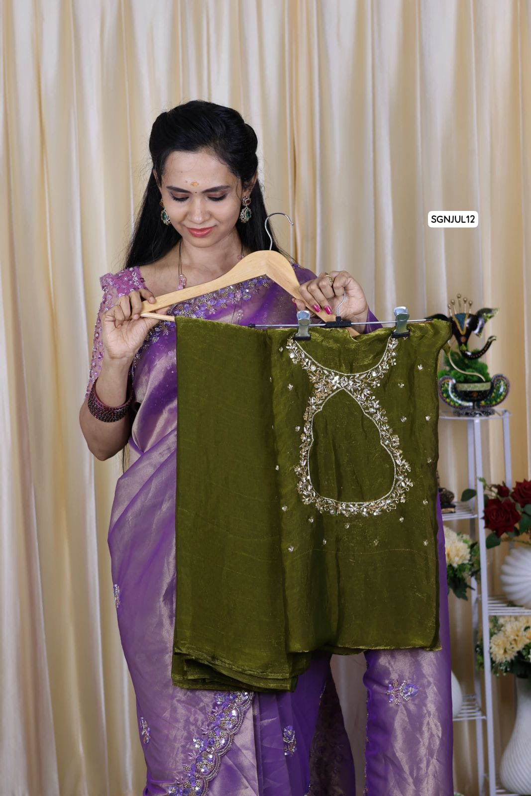 Space silk with aari work hand work blouse 🥳