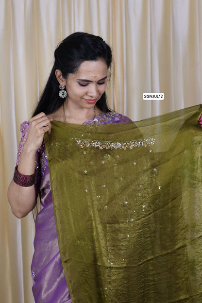Space silk with aari work hand work blouse 🥳