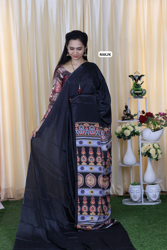 Most trending ajrak print chinnon .semi silk saree😍🥳