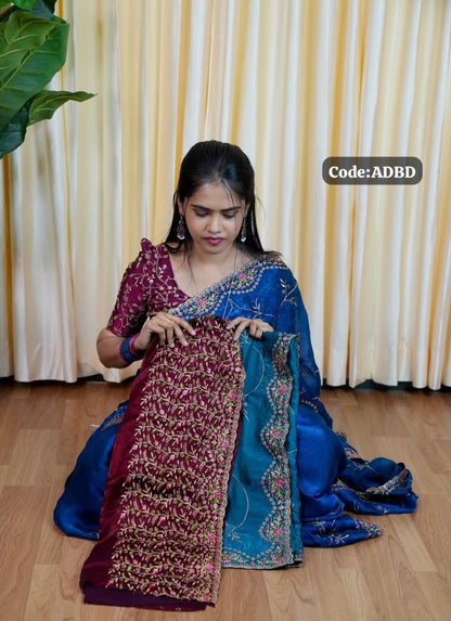 Space silk saree with embroidery blouse🥰😎📚