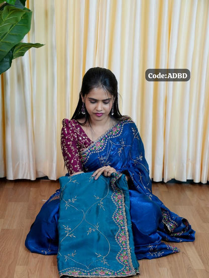 Space silk saree with embroidery blouse🥰😎📚