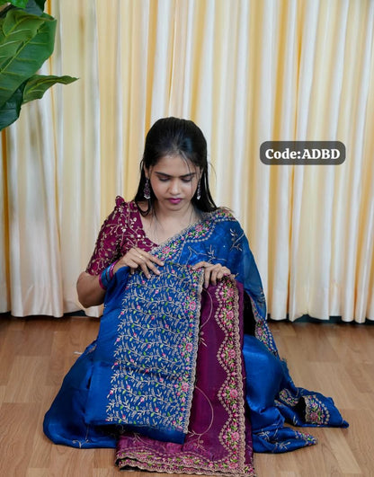 Space silk saree with embroidery blouse🥰😎📚
